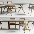 Elegant Modern Dining Table Set With Wooden Cross Legs And Woven Back Chairs