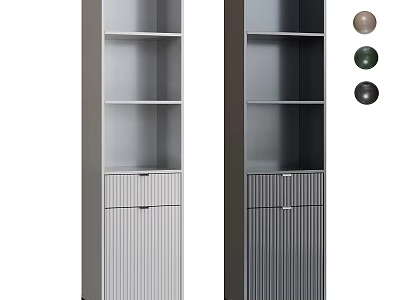 Modern Minimalist Gray Shelving Unit With Ribbed Drawer Open Shelves And Decorative Balls 3d model
