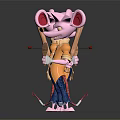 Anthropomorphic Pink Mice Characters Wearing Orange Jackets Blue Jeans Holding Stick And Wooden Board
