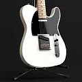 Two Electric Guitars White And Wooden Color Displayed On Stands With White Background