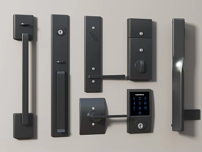 Modern Black Door Handles With Various Design Styles And Lock Mechanisms 3d model