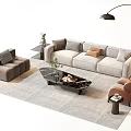 Modern Sofa Coffee Table Set With Floor Lamp Rug Pillows Armchair And Plant
