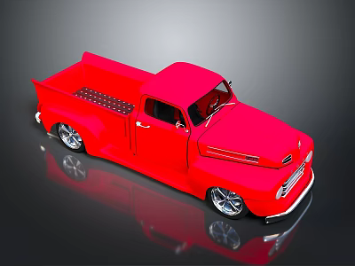 Red Vintage Pickup Truck With Sleek Exterior And Polished Chrome Wheels 3d model