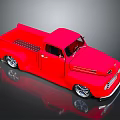Red Vintage Pickup Truck With Sleek Exterior And Polished Chrome Wheels