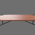 Modern Oval Shaped Dining Table With Wooden Tabletop And Black Metal Legs