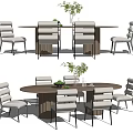 Modern Dining Table and Chair Combination Long Table Dining Table and Chair Combination Vase Ornaments 3d model