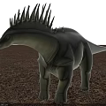 Green Dinosaur with Spiked Back Standing on Gravel Ground in Front of Glass Building Background