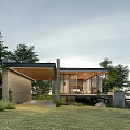 Modern Detached Villa With Large Glass Windows Stone Walls And Terrace Surrounded by Trees