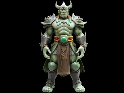 Man With Green Skin Horns And Warrior Armor Featuring Green Gemstone Belt 3d model