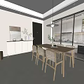 Modern Living and Dining Room Interior With Sofa Dining Table Chairs Lighting And Decorative Art