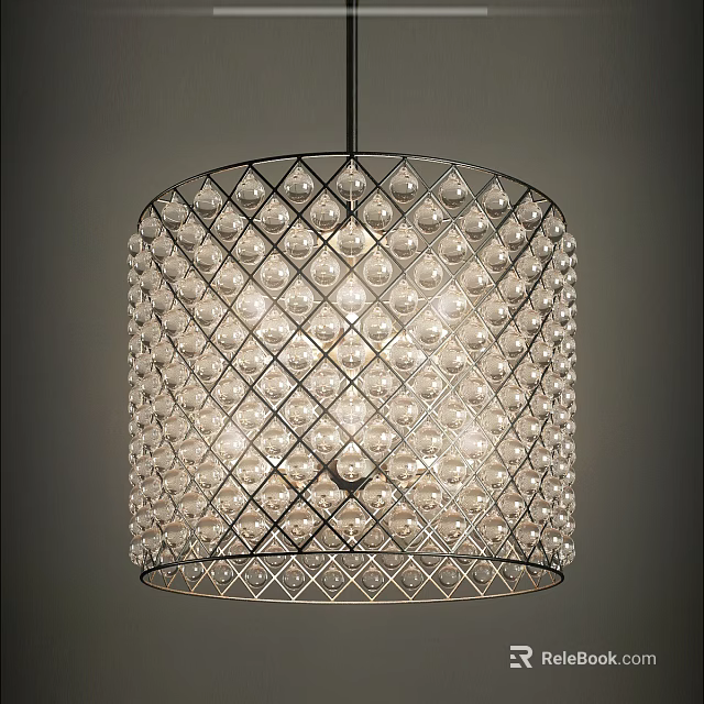 Modern Crystal Bead Chandelier With Geometric Metal Frame And Soft Illumination 3d model 