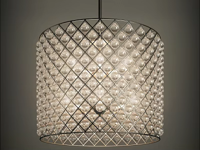 Modern Crystal Bead Chandelier With Geometric Metal Frame And Soft Illumination 3d model