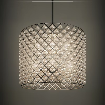 Modern Crystal Bead Chandelier With Geometric Metal Frame And Soft Illumination 3d model