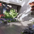 Lush Garden Courtyard With Outdoor Sofa Stone Pathway And Colorful Flowers