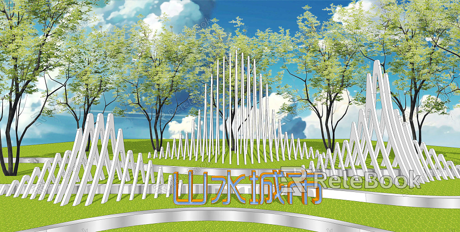 Modern City Sculpture Mountain-shaped Line Sculpture Sculpture Sculpture Sculpture Entrance Logo Landscape Wall model