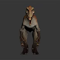Velociraptor Dinosaur Character Model Standing With Open Mouth Green Eyes And Brown Striped Skin