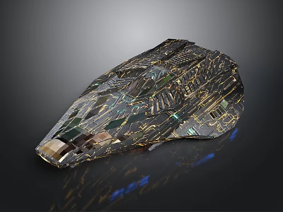 Futuristic Cosmic Spaceship With Intricate Textures And Golden Lines For Aerospace Missions 3d model