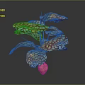 Artistic Sculptural Plant With Colorful Mosaic Pattern Leaves And Wooden Base