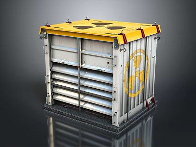 Radioactive Metal Container With Yellow Top Radiation Symbol And Grilled Sides 3d model