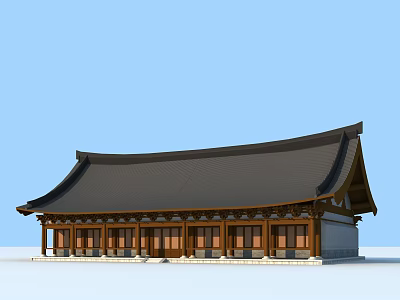 Ancient Architecture Featuring Traditional Wooden Structure Curved Black Roof And Ornate Eaves 3d model