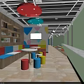 School Classroom Interior With Desks Chairs Projection Screen Blackboards And Bookshelves