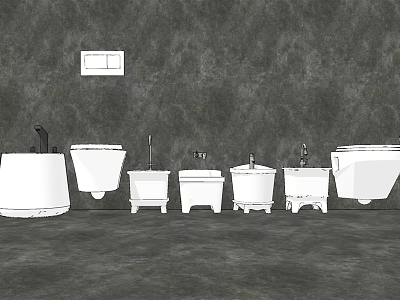 Different Types Of Bathroom Fixtures Including Toilet And Sink With Faucets 3d model