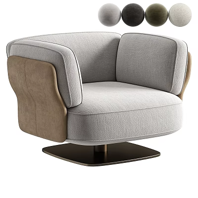 Modern Accent Chair With Gray Fabric And Brown Suede Armrests On Black Square Metal Base 3d model