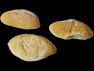 Three Freshly Baked Bread Loaves Isolated On Black Background 3d model