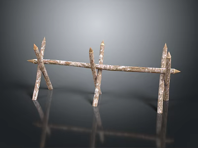 Rustic Wooden Fence With Crossed Sticks And Pointed Tops Natural Garden Design 3d model