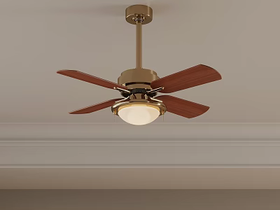 Contemporary Ceiling Fan With Light Fixture And Wooden Blades Brass Finish Design 3d model