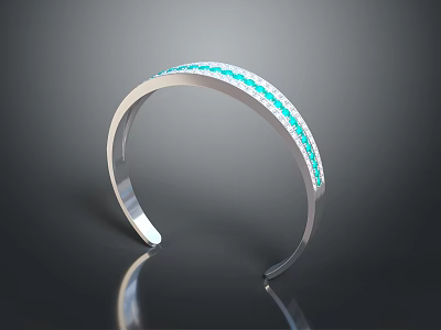 Elegant Silver Bracelet with Blue Stones Shiny Metal Band Fashion Accessory 3d model