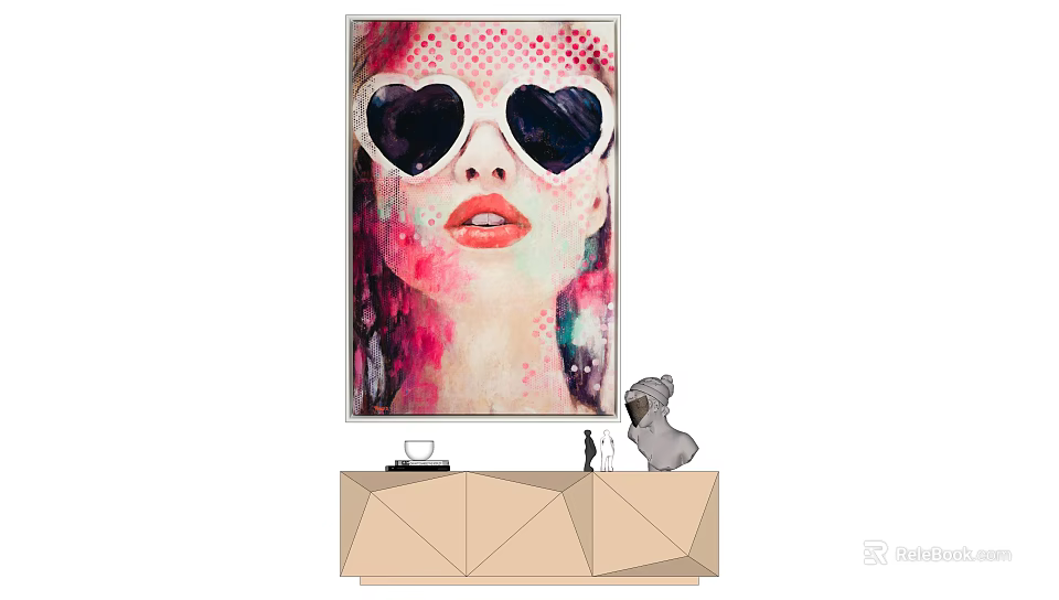 Vibrant Portrait Painting With Heart Shaped Sunglasses Red Lips And Colorful Brushstroke Background 3d model 