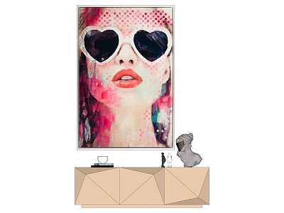 Vibrant Portrait Painting With Heart Shaped Sunglasses Red Lips And Colorful Brushstroke Background 3d model