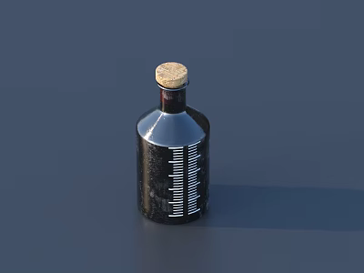 Sleek Black Wine Bottle With Measuring Scale And Glass For Beverage Service 3d model