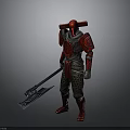 Armored Warrior Character In Red Armor With Large Battle Axe And Intricate Design