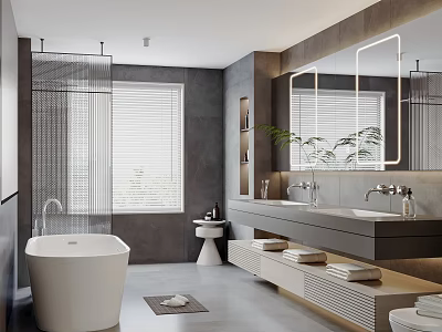 Modern Bathroom Interior With Bathtub Double Vanities And Mirrors 3d model