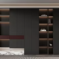 Modern Dark Bookcase With Open Shelves LED Lighting And Decorative Items 3d model