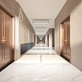 Elevator Corridor With Brass Doors Marble Floor Modern Wall Decor And Lighting 3d model