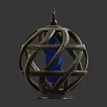 Metal Spherical Lantern With Intricate Woven Structure And Blue Light Inside 3d model