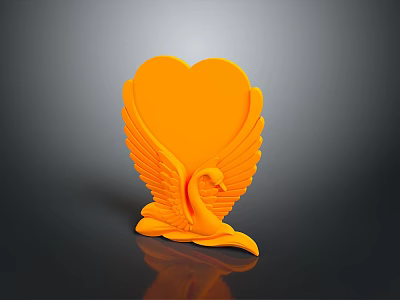 Orange Swan Shaped Ornament Featuring Spread Wings and Heart Shaped Hollow Design on Dark Surface 3d model