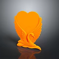 Orange Swan Shaped Ornament Featuring Spread Wings and Heart Shaped Hollow Design on Dark Surface