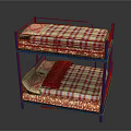 Blue Frame Bunk Bed With Red And White Checkered Bedding Design 3d model