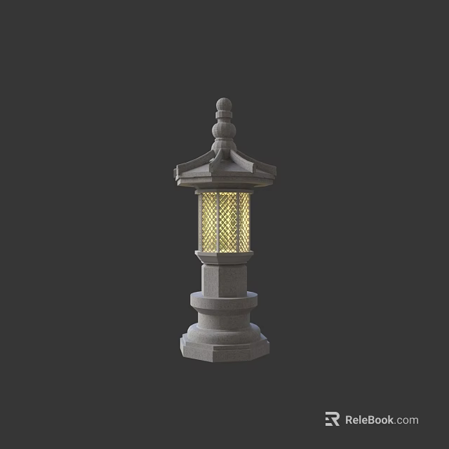 Traditional Stone Outdoor Lantern With Layered Base And Illuminated Lattice Design 3d model 