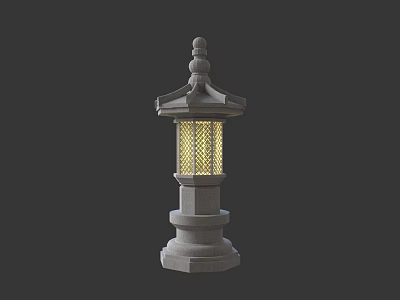 Traditional Stone Outdoor Lantern With Layered Base And Illuminated Lattice Design 3d model