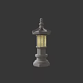 Traditional Stone Outdoor Lantern With Layered Base And Illuminated Lattice Design