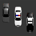Three Police Cars With Emergency Lights Including White And Gray Vehicles