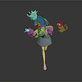 Anime Style Game Character With Purple Hair And Purple Dress Holding Wand And Purple Kittens