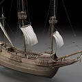 Vintage Style Wooden Sailing Ship With White Sails And Masts