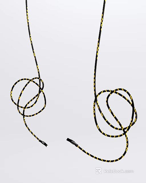 Modern Chandelier With Black And Yellow Striped Twisted Cords And Small Black Components 3d model 