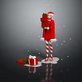 Christmas Elf In Red Outfit Holding Gift With Surrounding Gift Boxes And Snowflakes